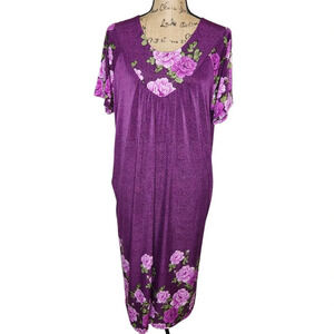 Womens Lightweight Floral Hawaiian Muumuu Loungewear Dress Size Large Purple